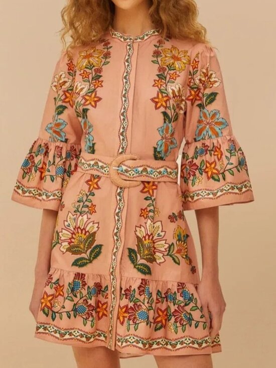 FARM Rio Dresses & Skirts - Farm Rio Pink Garden Delight Belted Mini Dress Size M
